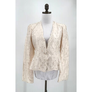 Armani Collezioni Vintage Womens Ivory Raw Silk Textured One Button Blazer Sz 6